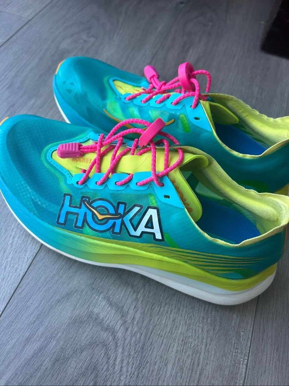 Hoka Rocket X 2 Running Shoes Teal Lime Green Carbon Fiber 1127927 Women Size 7